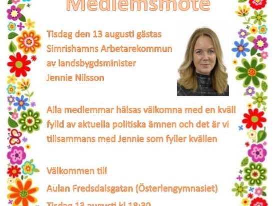 Medlemsmöte Landsbygdsminister Jennie Nilsson